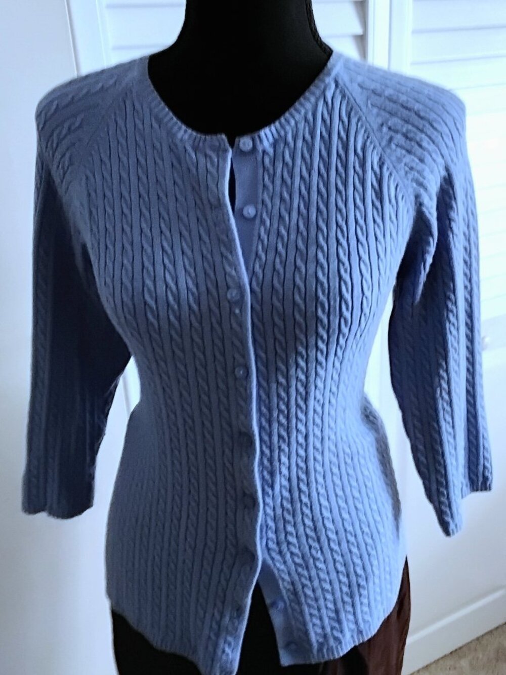 LL Bean Light Blue Cable Knit Button Cardigan Sweater Womens Size M